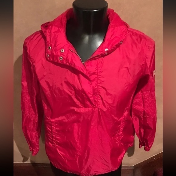 VTG Tommy Hilfiger Large 1/4 Zip Hooded Nylon Red Windbreaker - Picture 1 of 8